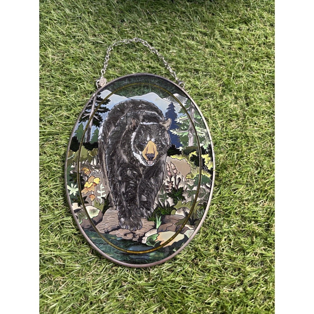 Grizzly Bear Stained Glass Hanging, Real Glass Wall or Window Decor